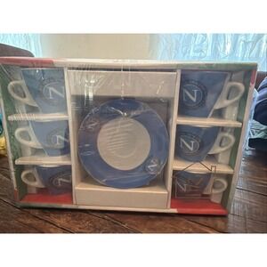 Set Of 12 Espresso Cups & Saucers, Service for Six Person, Napoli Soccer